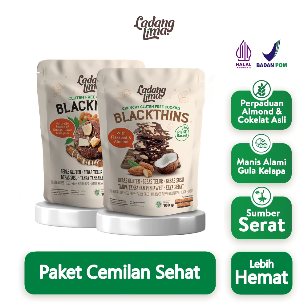 Paket Cemilan Sehat - Ladang Lima Cookies Blackmond Blackthins Gluten Free With Protein